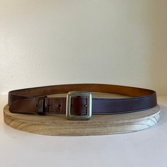 USA Made Brown Perfectly Worn in Leather Silver Square Buckle Belt Size Large - Picture 2 of 12